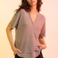 Waffle-Knit Notched Half Sleeve T-Shirt