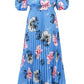 Pleated Floral Off-Shoulder Short Sleeve Midi Dress