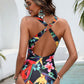 Crisscross Printed Plunge One-Piece Swimwear