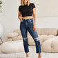 Crop Tummy Control Distressed High Waist Raw Hem Jeans