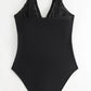 Lace V-Neck Sleeveless One-Piece Swimwear