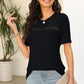 Eyelet Round Neck Short Sleeve T-Shirt