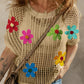 Flower Round Neck Half Sleeve Knit Cover Up