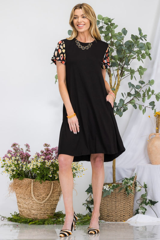 Leopard Short Sleeve Dress with Pockets