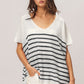 V Neck Striped Short Sleeve Top