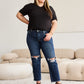 Crop Tummy Control Distressed High Waist Raw Hem Jeans