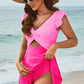 Cutout V-Neck Cap Sleeve One-Piece Swimwear