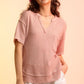 Waffle-Knit Notched Half Sleeve T-Shirt