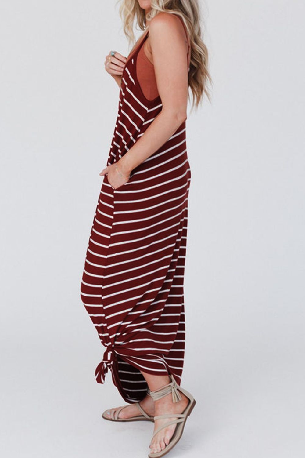 Pocketed Striped Scoop Neck Maxi Cami Dress