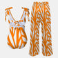 Printed Tie Shoulder Swimwear and Pants Swim Set