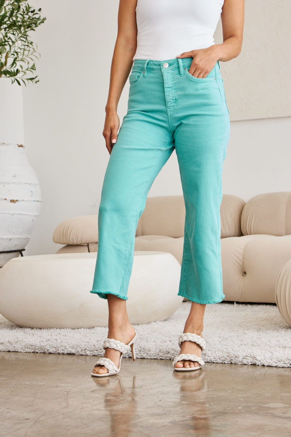 Crop Chloe Tummy Control High Waist Raw Hem Jeans