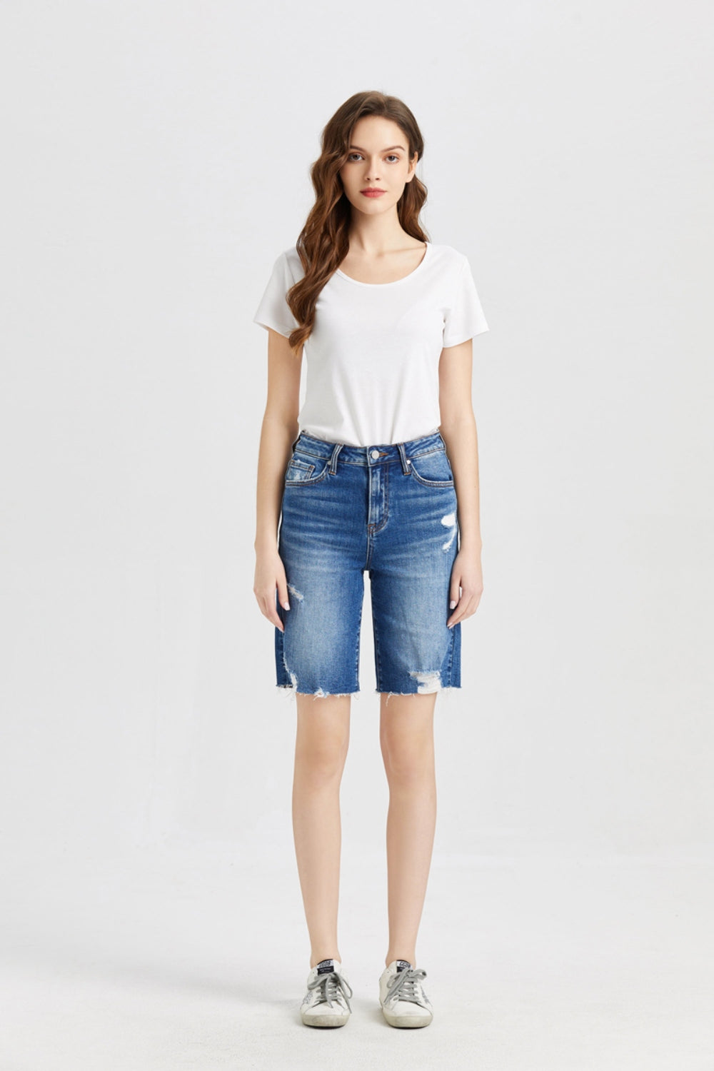 Super High Rise Denim Bermuda Shorts - BAYEAS