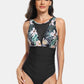 Cutout Printed Round Neck One-Piece Swimwear