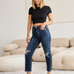 Crop Tummy Control Distressed High Waist Raw Hem Jeans