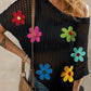 Flower Round Neck Half Sleeve Knit Cover Up