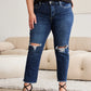 Crop Tummy Control Distressed High Waist Raw Hem Jeans