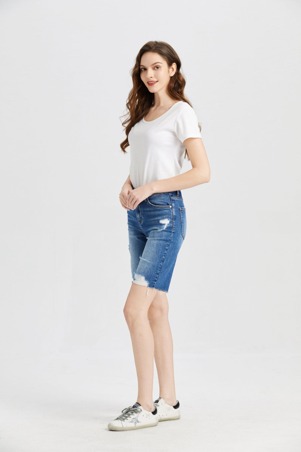 Super High Rise Denim Bermuda Shorts - BAYEAS