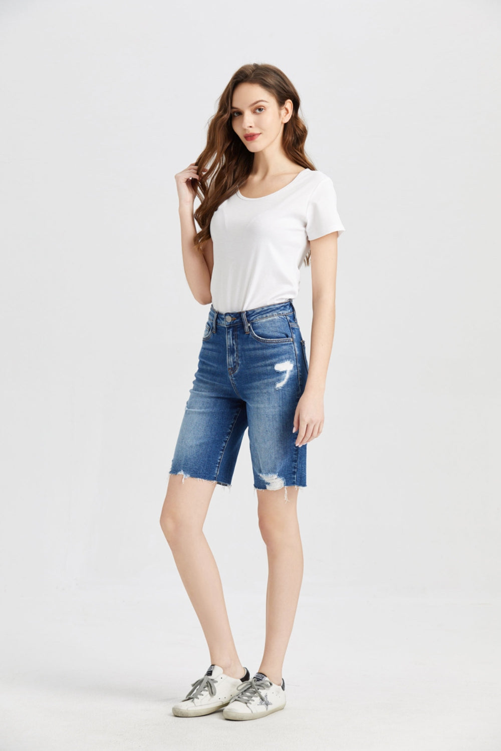 Super High Rise Denim Bermuda Shorts - BAYEAS