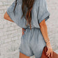 Notched Tie Waist Denim Romper