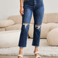 Crop Tummy Control Distressed High Waist Raw Hem Jeans