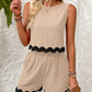 Contrast Trim Round Neck Top and Shorts Set