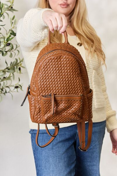 Vegan Leather Woven Backpack