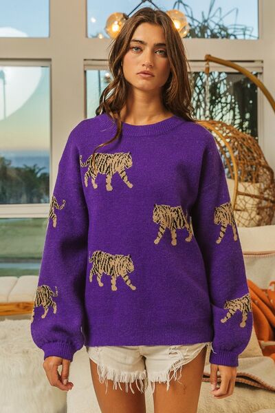 Tiger Pattern Long Sleeve Sweater