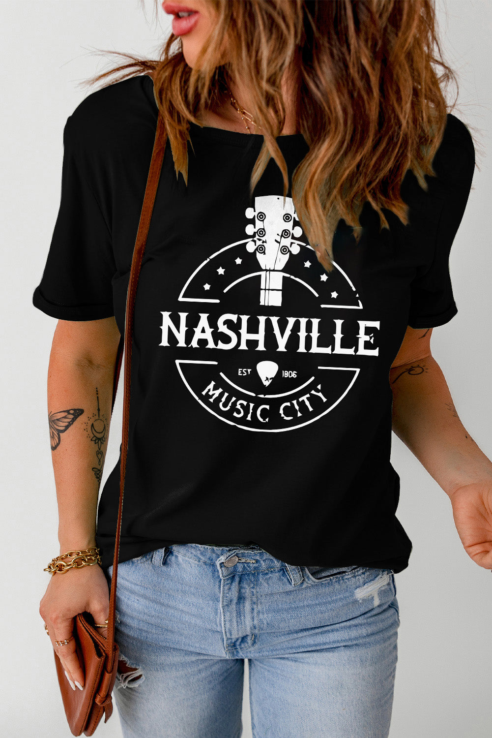 Western Nashville Music City Cuffed Graphic T