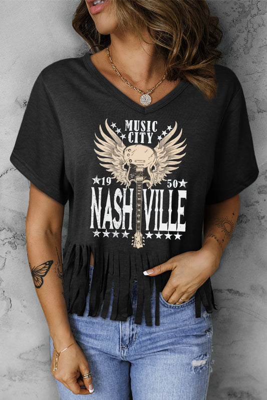 Music City 1950 Nashville Graphic Fringe Hem Tee