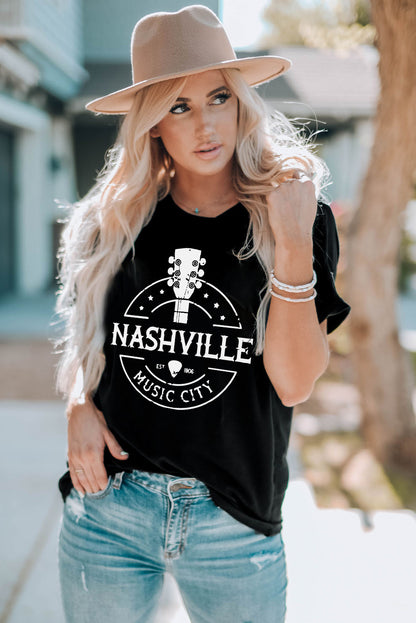 Western Nashville Music City Cuffed Graphic T