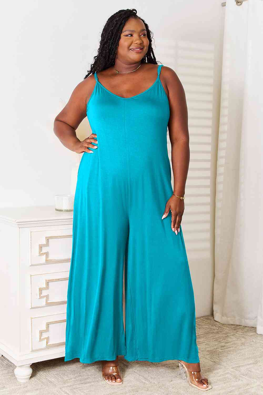 Spaghetti Strap Tied Wide Leg Jumpsuit