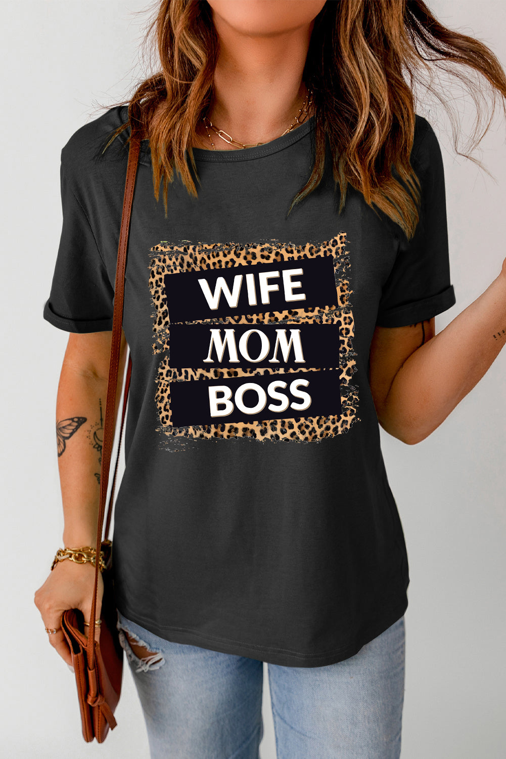 Wife, Mom, Boss Leopard Graphic T