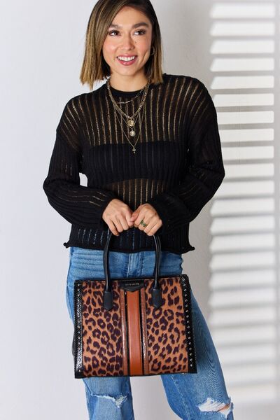 Leopard Contrast Rivet Handbag