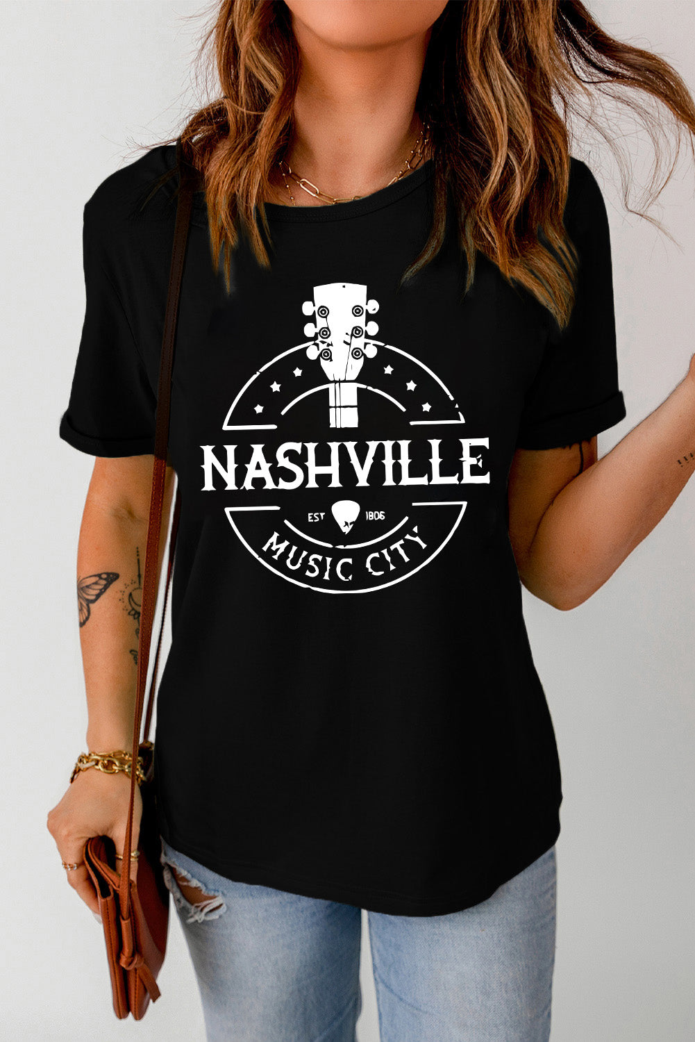 Western Nashville Music City Cuffed Graphic T