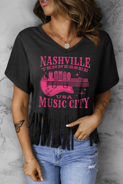 Nashville Tennessee USA Music City Graphic Fringe Hem T