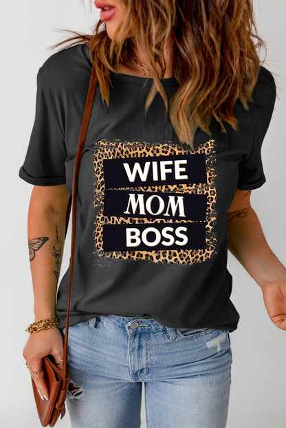 Wife, Mom, Boss Leopard Graphic T