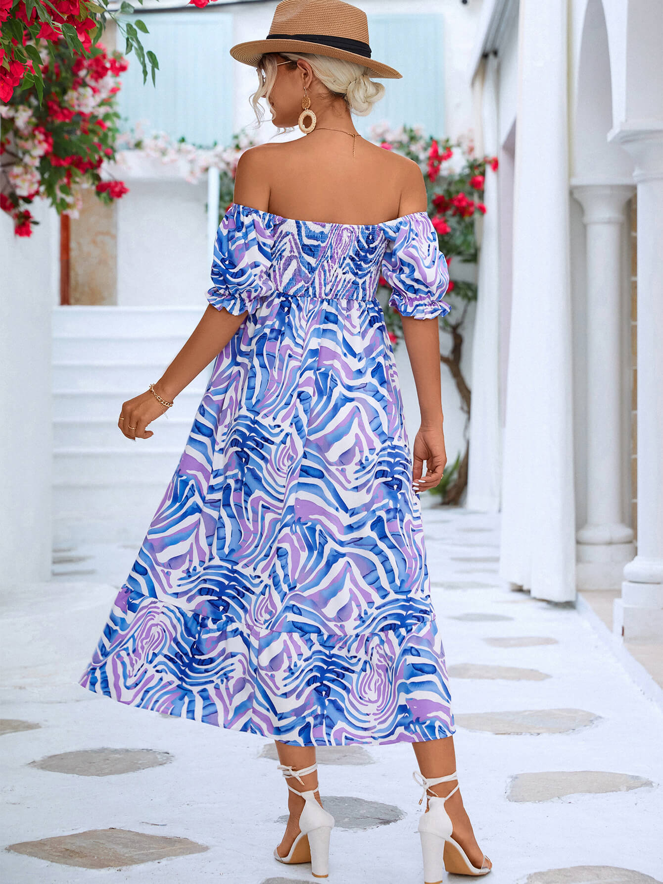 Floral Smocked Flounce Sleeve Midi Dress