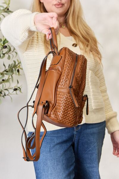 Vegan Leather Woven Backpack