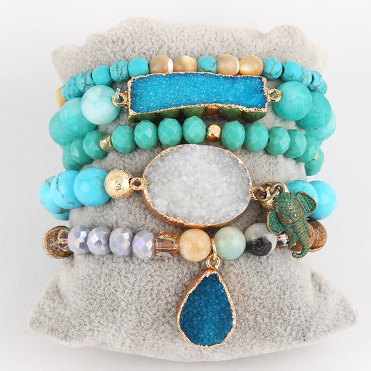 Boho Beaded Natural Stone Bangles Set