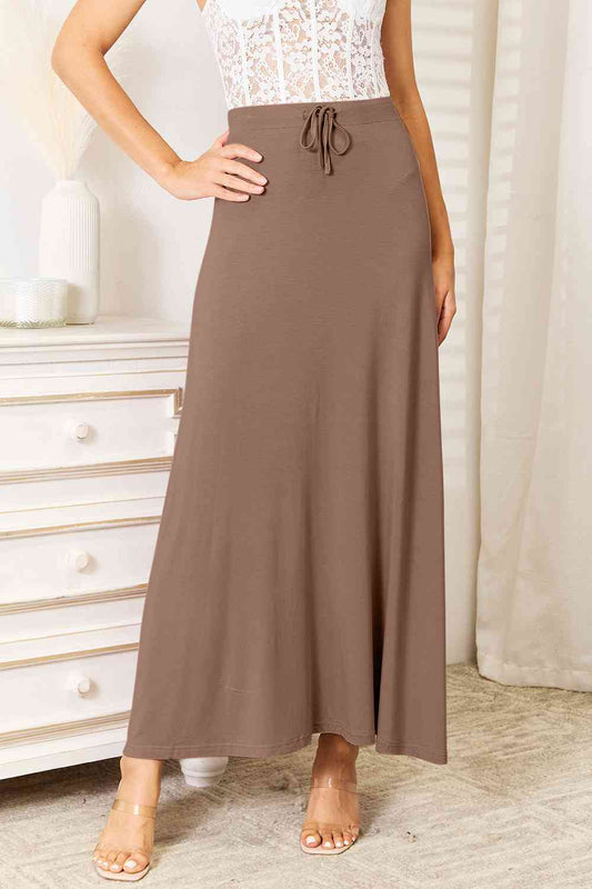 Drawstring Waist Maxi Skirt Rayon