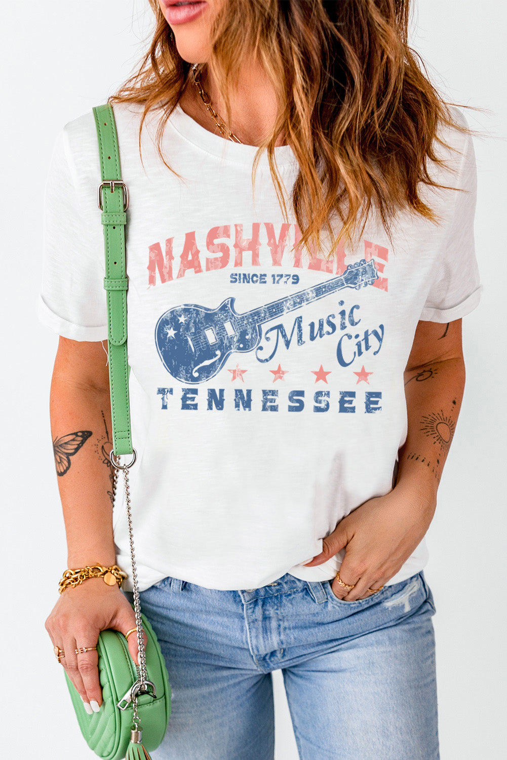 Nashville Tennessee Guitar Graphic Tee Shirt