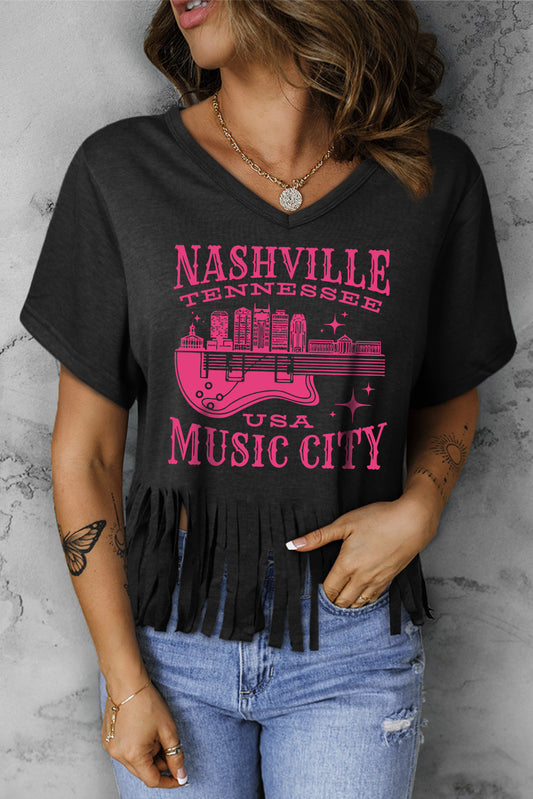 Nashville Tennessee USA Music City Graphic Fringe Hem T