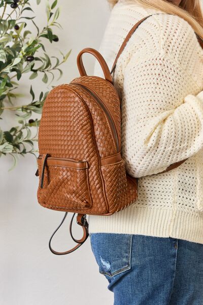 Vegan Leather Woven Backpack