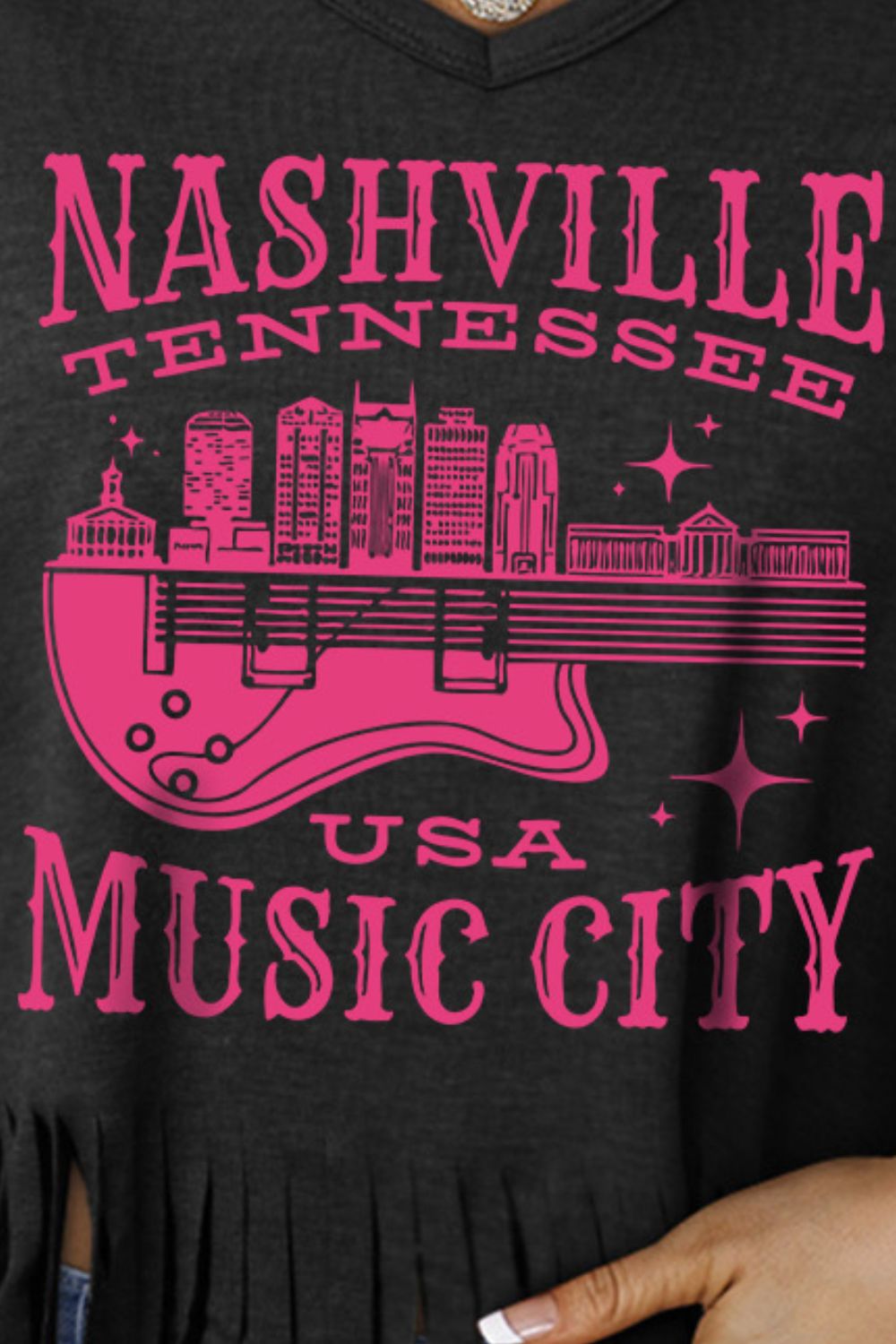 Nashville Tennessee USA Music City Graphic Fringe Hem T