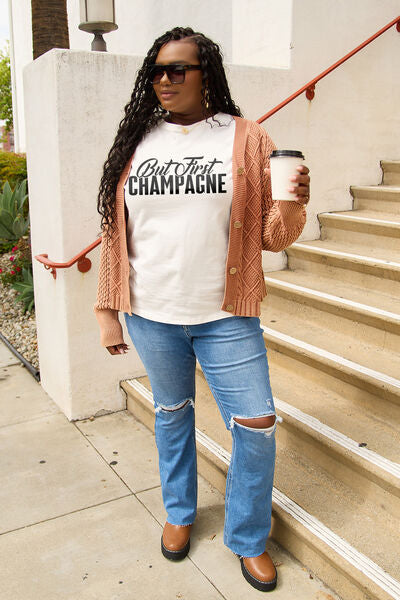 But First Champagne Round Neck T-Shirt