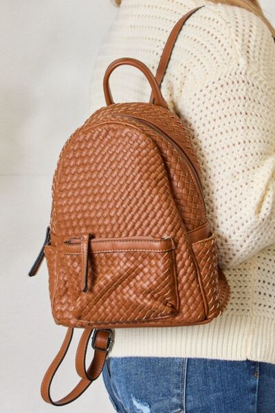 Vegan Leather Woven Backpack